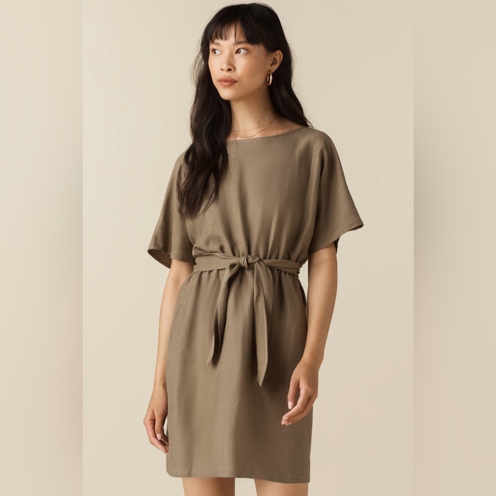 NWT VETTA Convertible Wrap Mini Dress Dark Khaki Linen Blend Size Medium